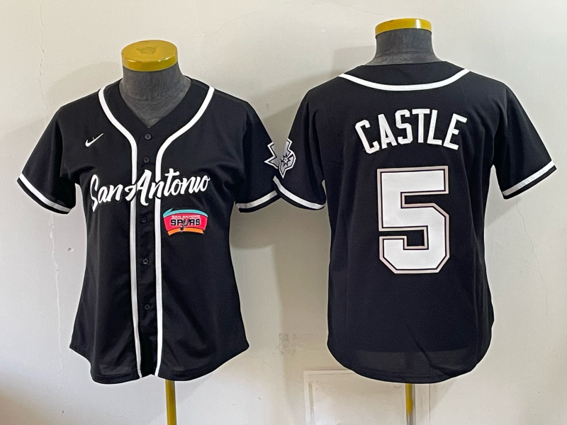 Women's San Antonio Spurs #5 Stephon Castle Black Stitched Baseball Jersey